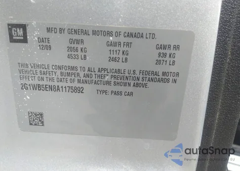 2010 Chevrolet Impala Lt из США, поврежденный, VIN 2G1WB5EN8A1175892